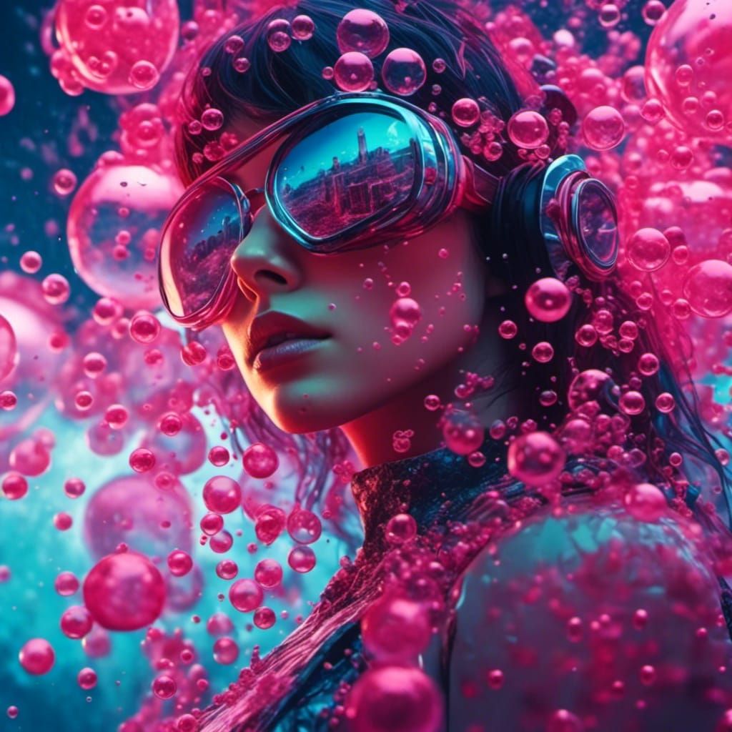 Underwater Cyberpunk Lady in Electric Dreamscape