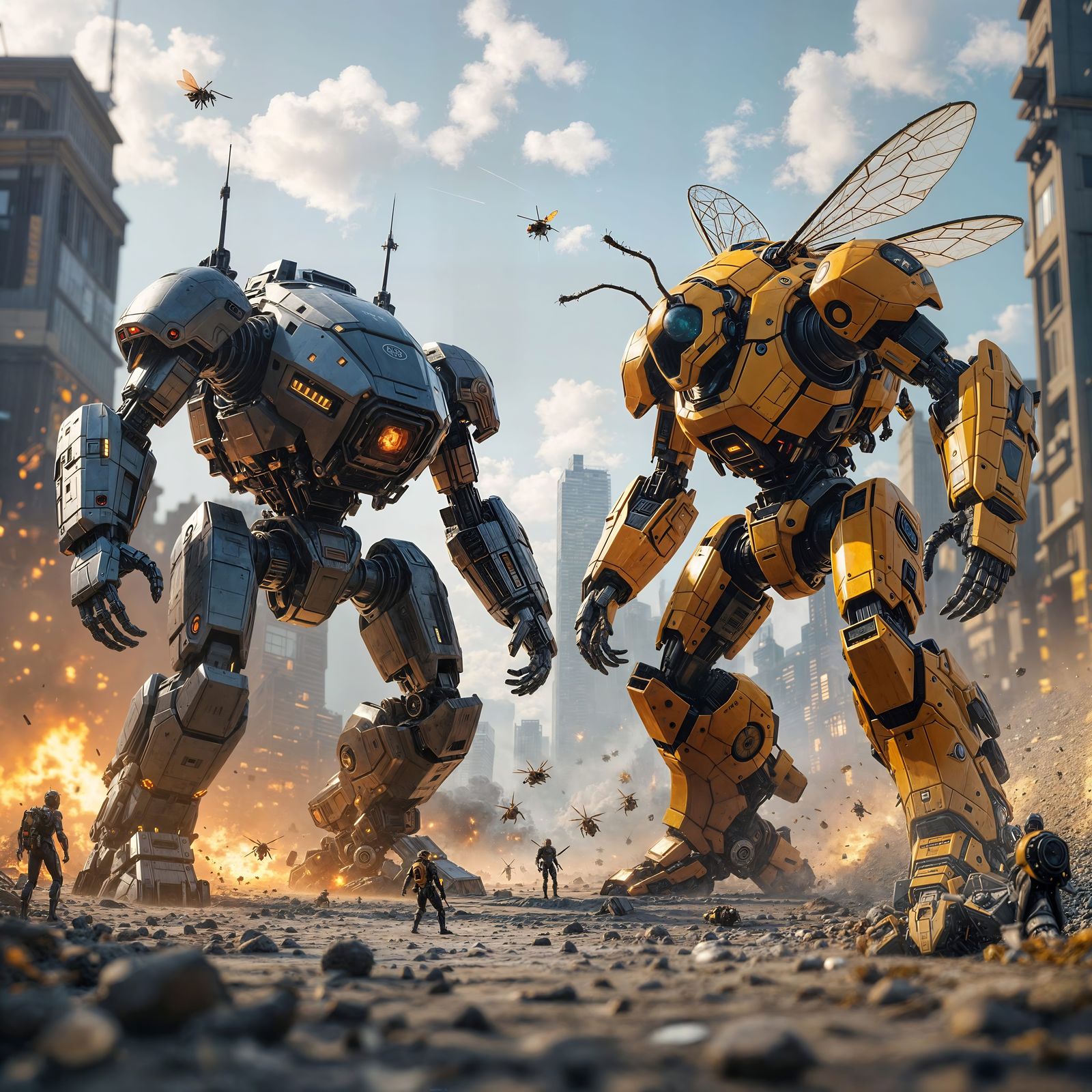 Giant Mechs Battle in Epic Sci-Fi Landscape