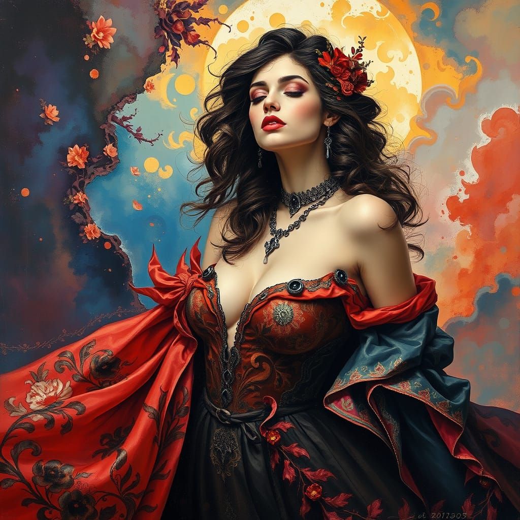 Mysterious Woman in Art Nouveau Style