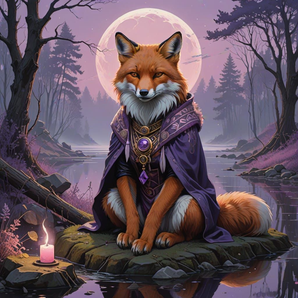 Serenely Elegant Fox Goddess in Ancient Ritual Attire
