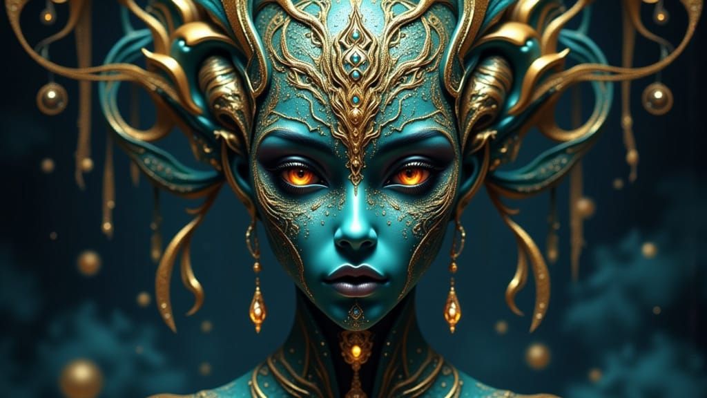 Alien Mandala Portrait in Deco Surreal Style