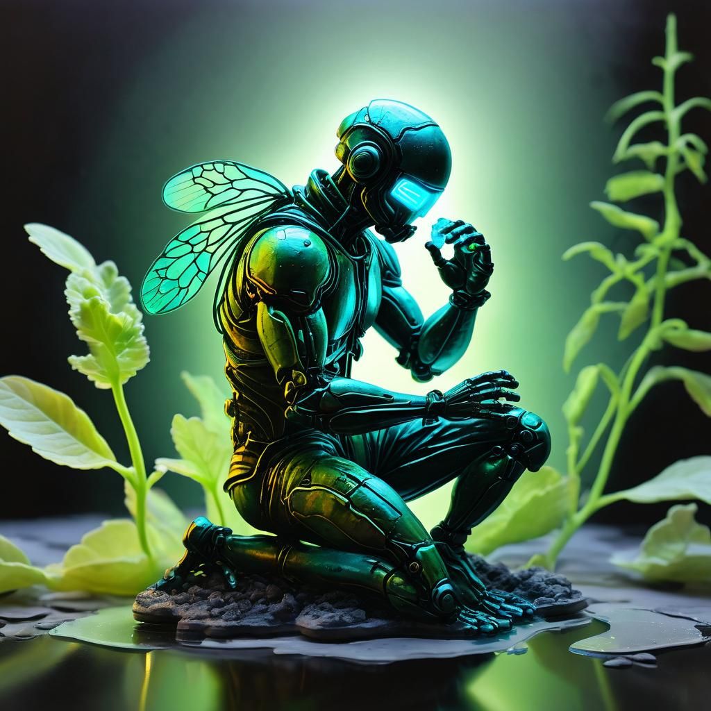 Glowing Figure and Plant Hopper in Alcohol Ink