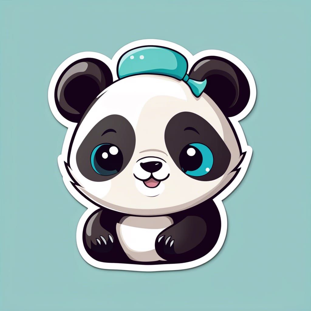 Kawaii Panda Sticker Design on Solid Background
