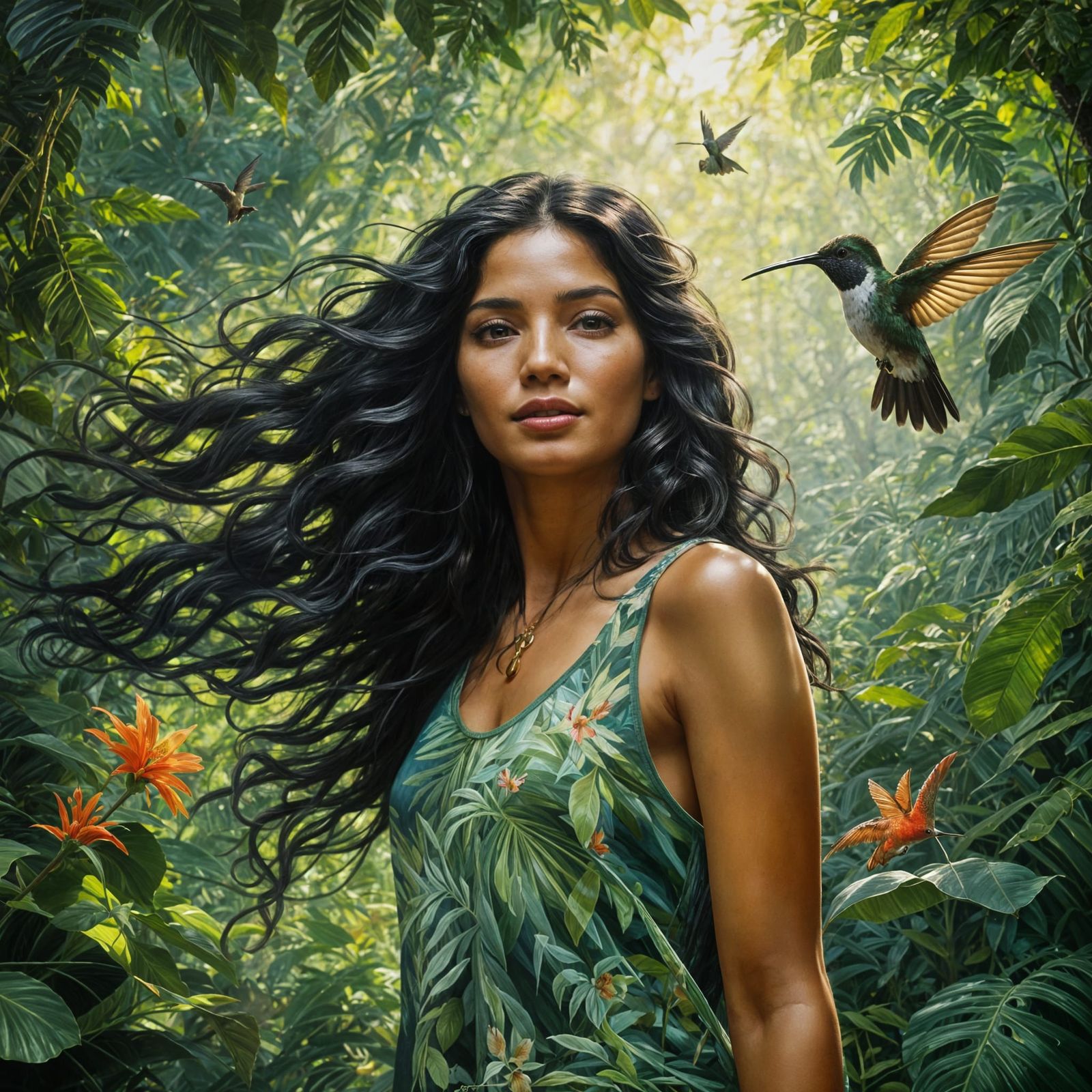 Brazilian Woman in Jungle, Ultra-Realistic Painting