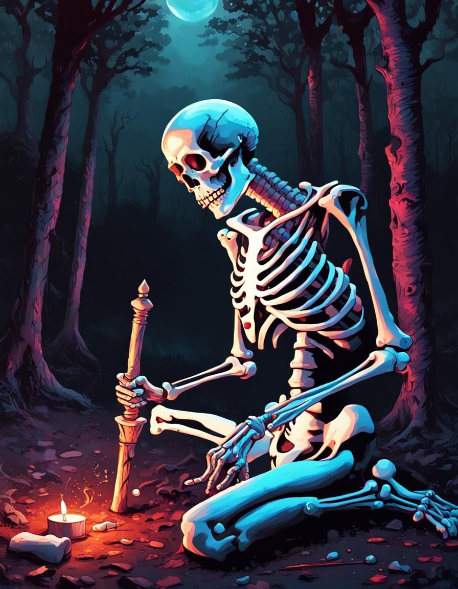 Gothic Witch Knighting Skeleton: Graffiti Splash Art