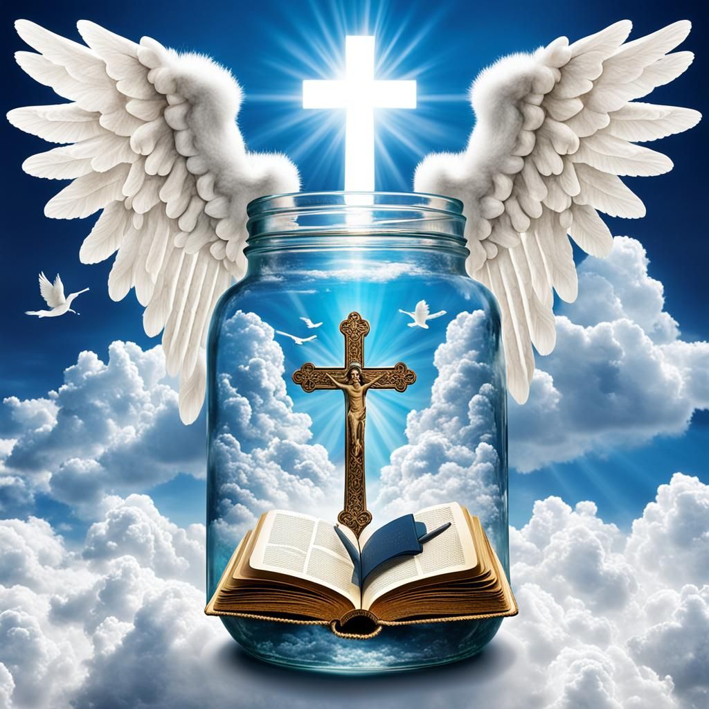The Bible, A Cross and Angel Wings