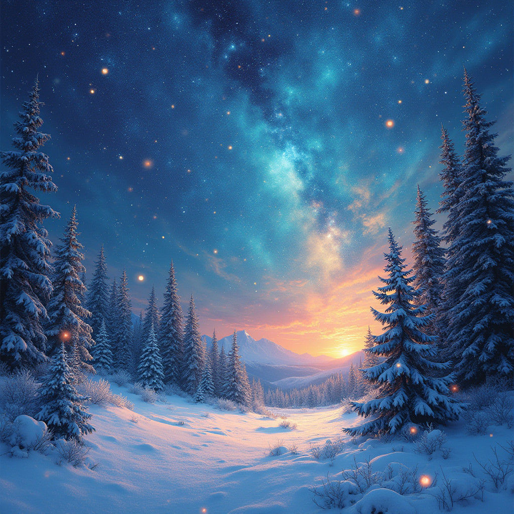 Ethereal Winter Nightscape with Glittering Stardust