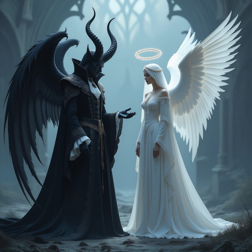 Devil vs Angel in Victorian Gothic Style