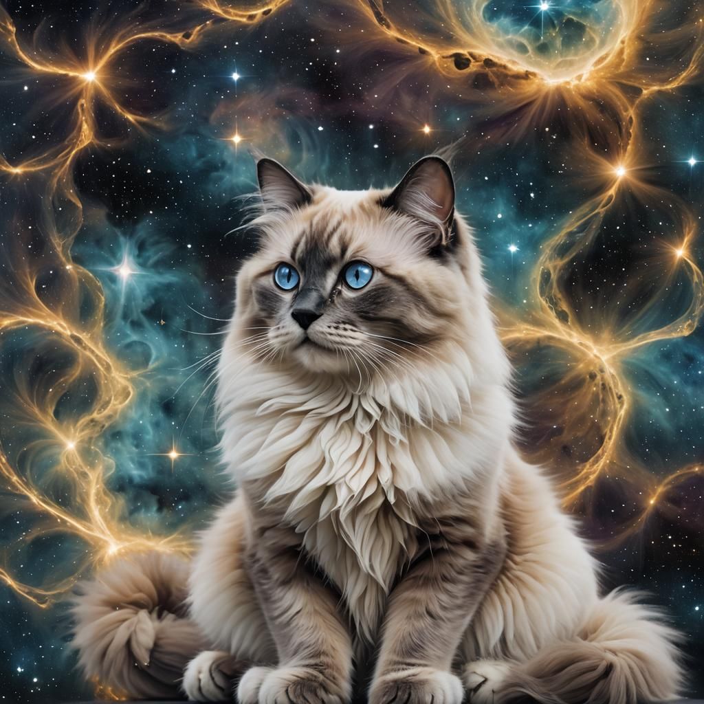 Nebula Ragdoll Cat in Dark Fantasy Concept Art
