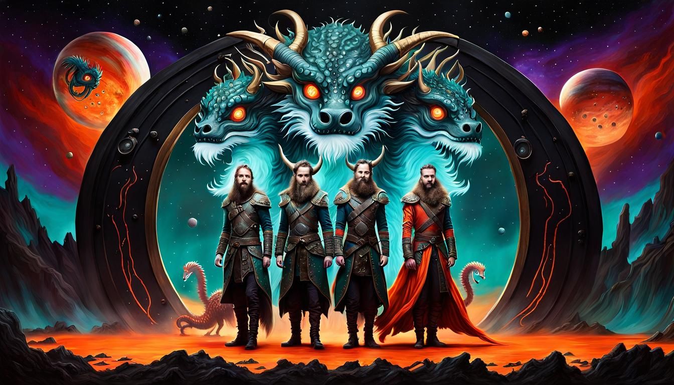 Futuristic Viking Boy and Hydra in Deep Color