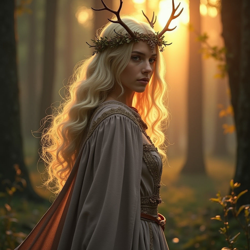 Celtic Woman in Mystical Forest, Digital Art