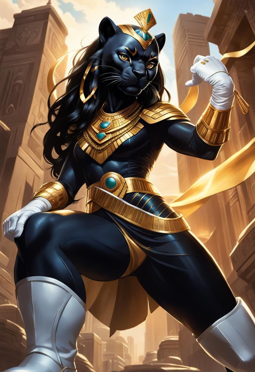 Gigantic Panther Superheroine in Dusty City