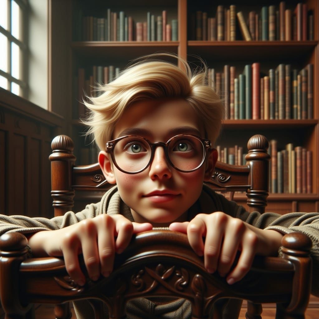 Dreamy Portrait of Young Man in Ornate Library
