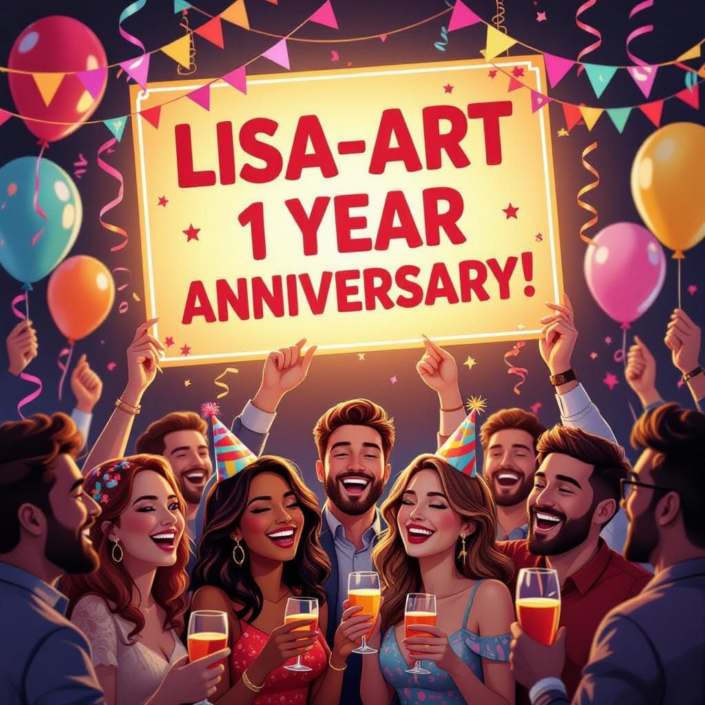 Vibrant Anniversary Party Scene with Golden Hour Glow