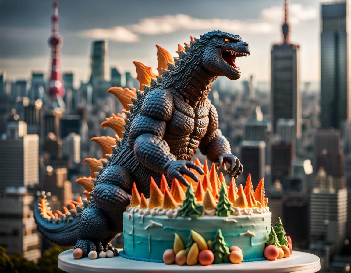 Godzilla Cake Sculpture with Tokyo City Model
