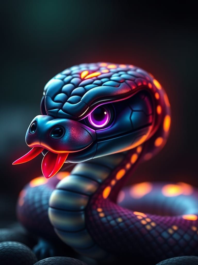 Kawaii Chibi King Cobra in Iridescent Light