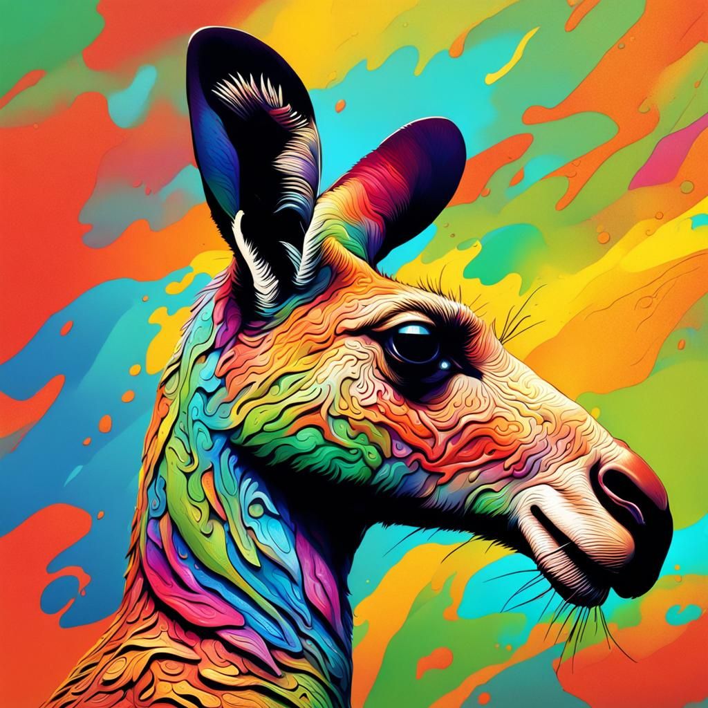 Hyperrealistic Kangaroo Portrait in Splash Art Style