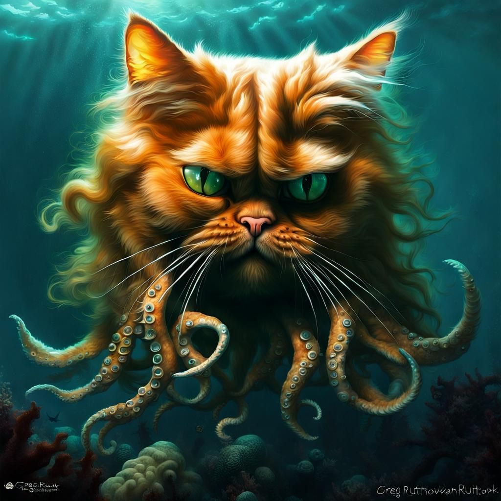 Sinister Cat Kraken Under the Sea