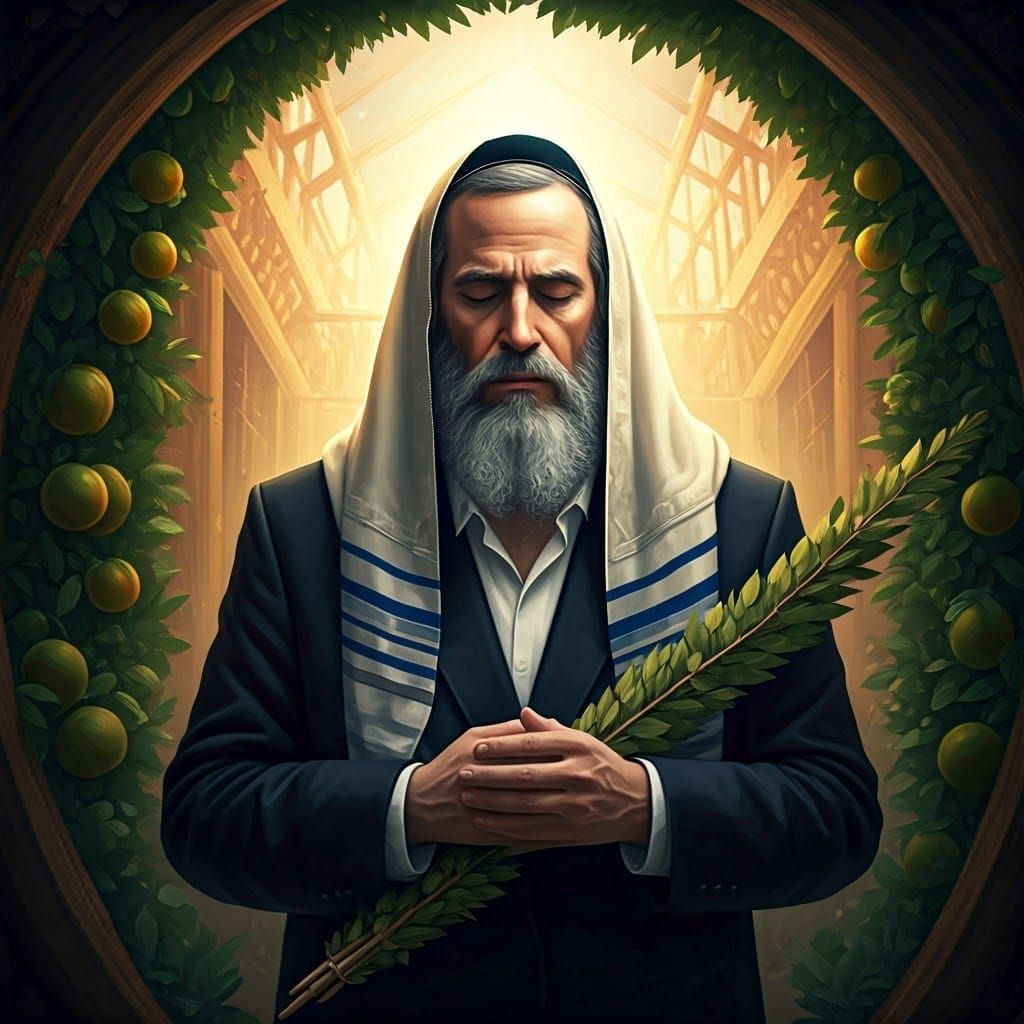 Devout Jewish Man Praying in Sukkah: Matte Painting