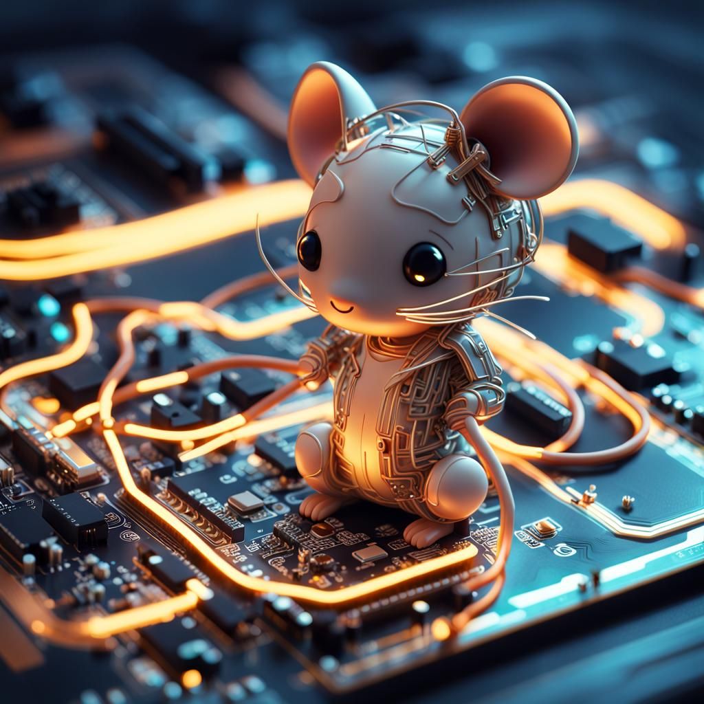 Adorable Glowing Circuit Mouse on Circuit Board