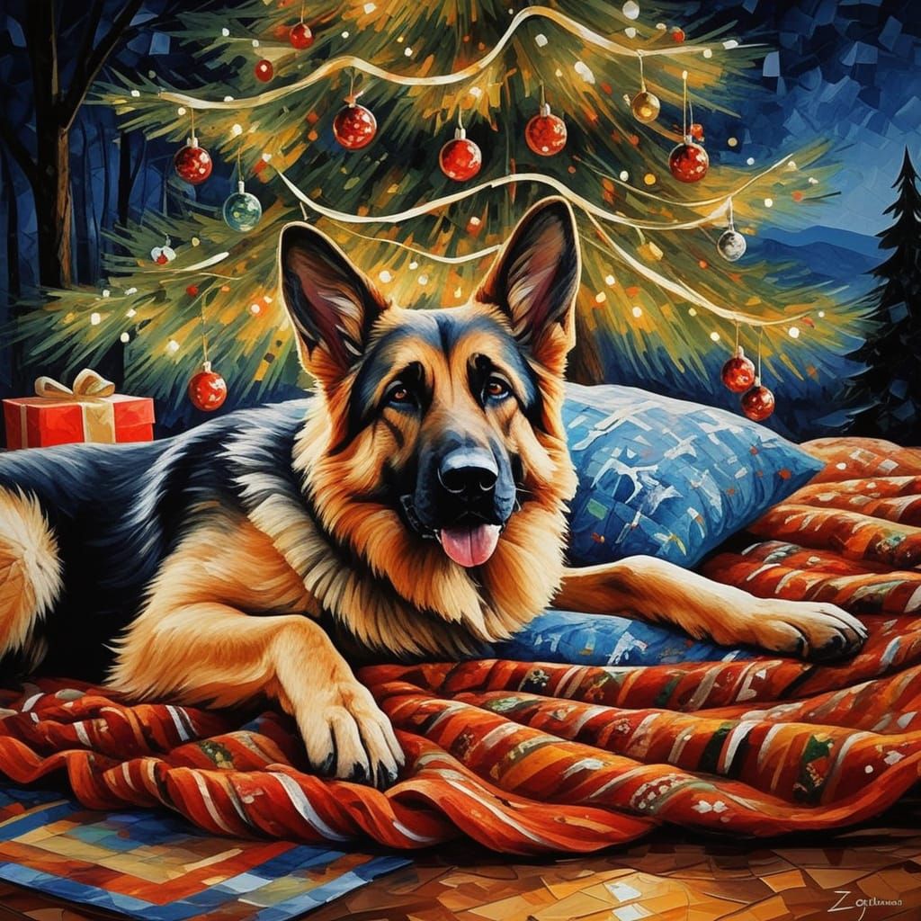 German Shepherd Sleeps Under Christmas Tree in Slovenia