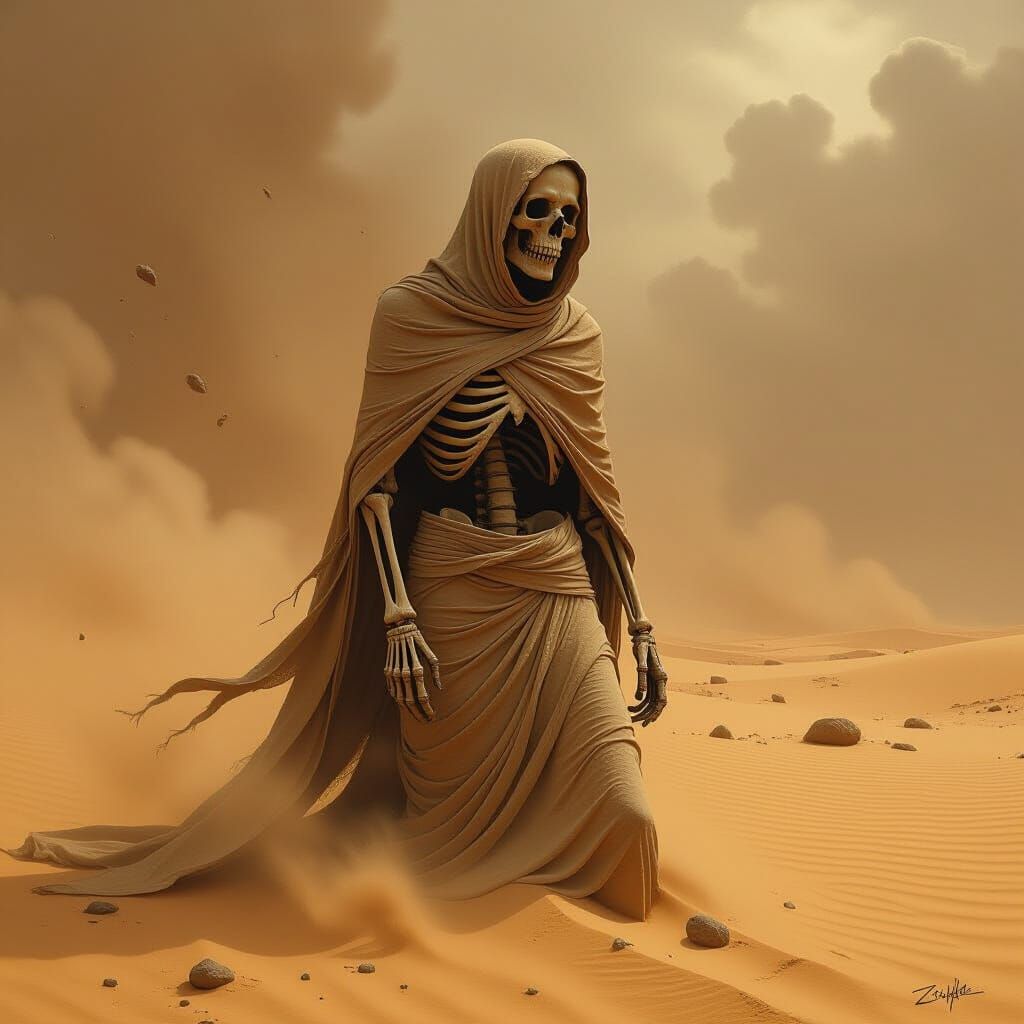 Desert Skeleton in a Gritty, Surreal Style