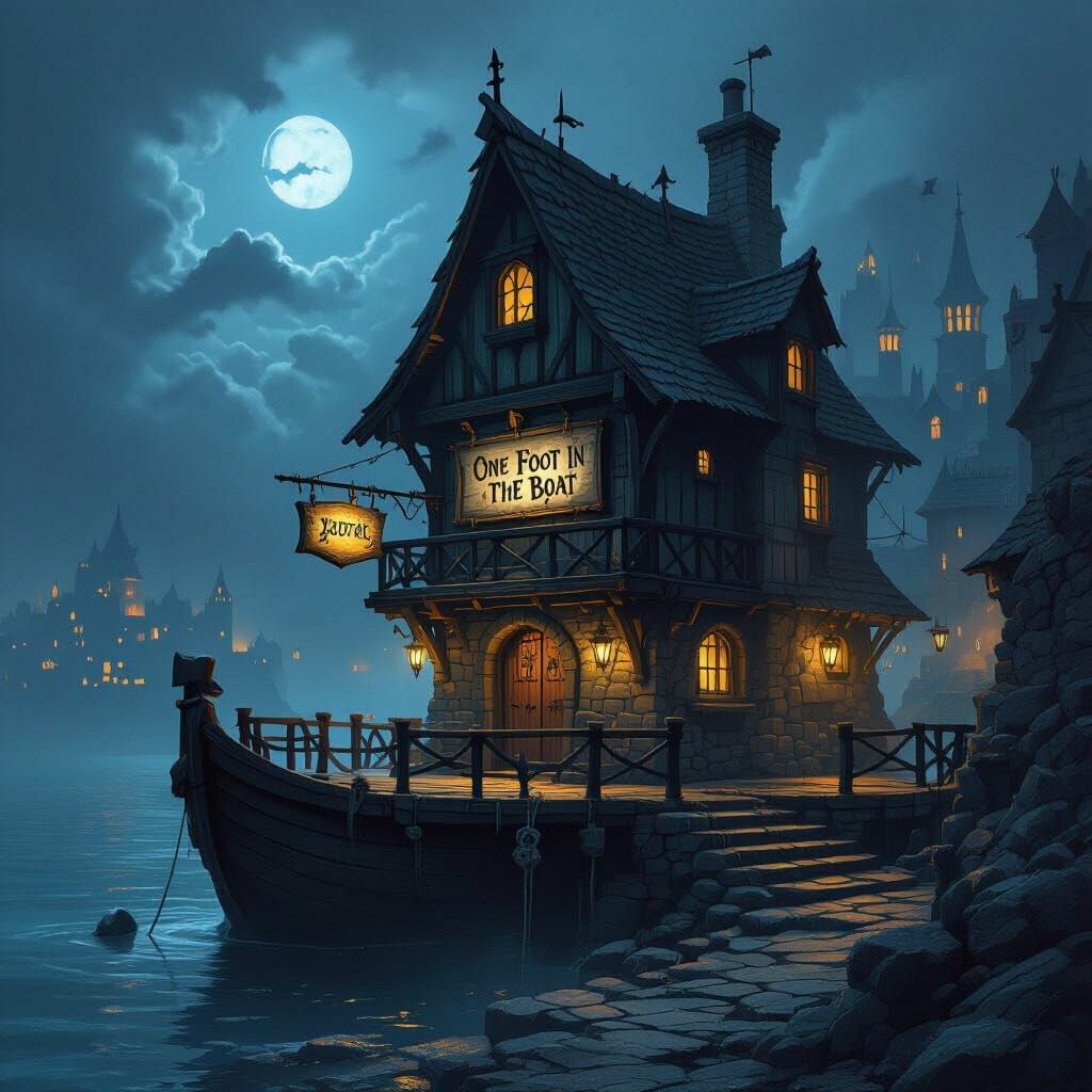 Mysterious Medieval Tavern at Night