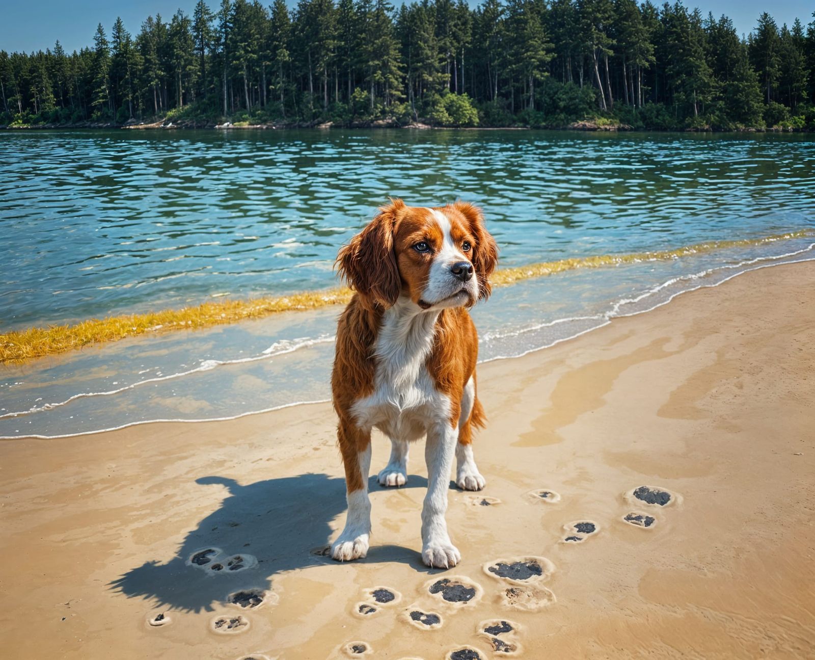 Blenheim Spaniel at Lake, Vintage Impasto Style