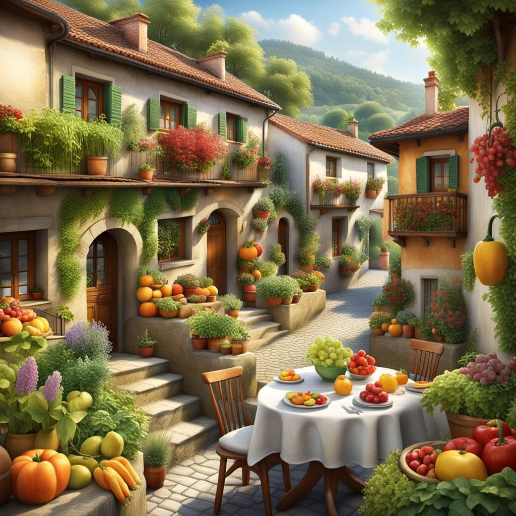 Idyllic Terrace Scene with Quaint Houses