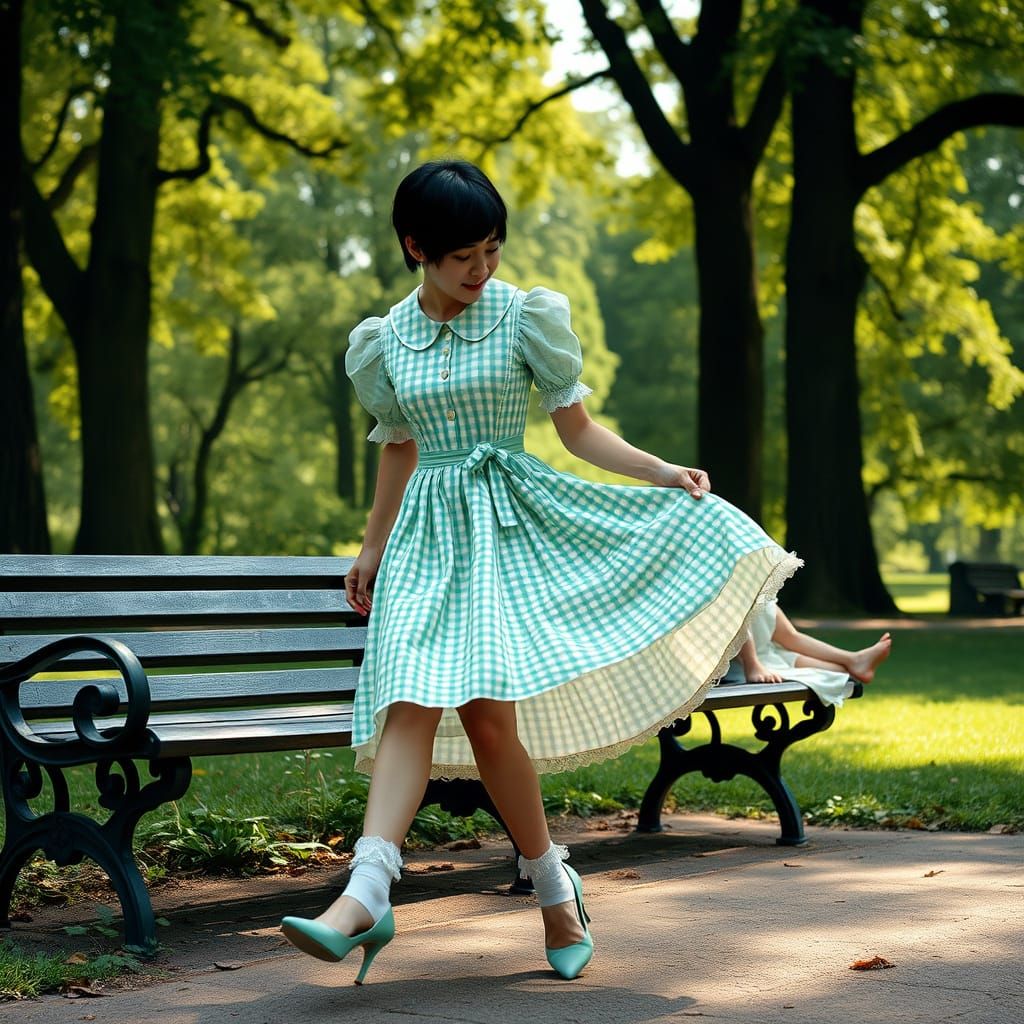 Dapper Man in Gingham Green Dress