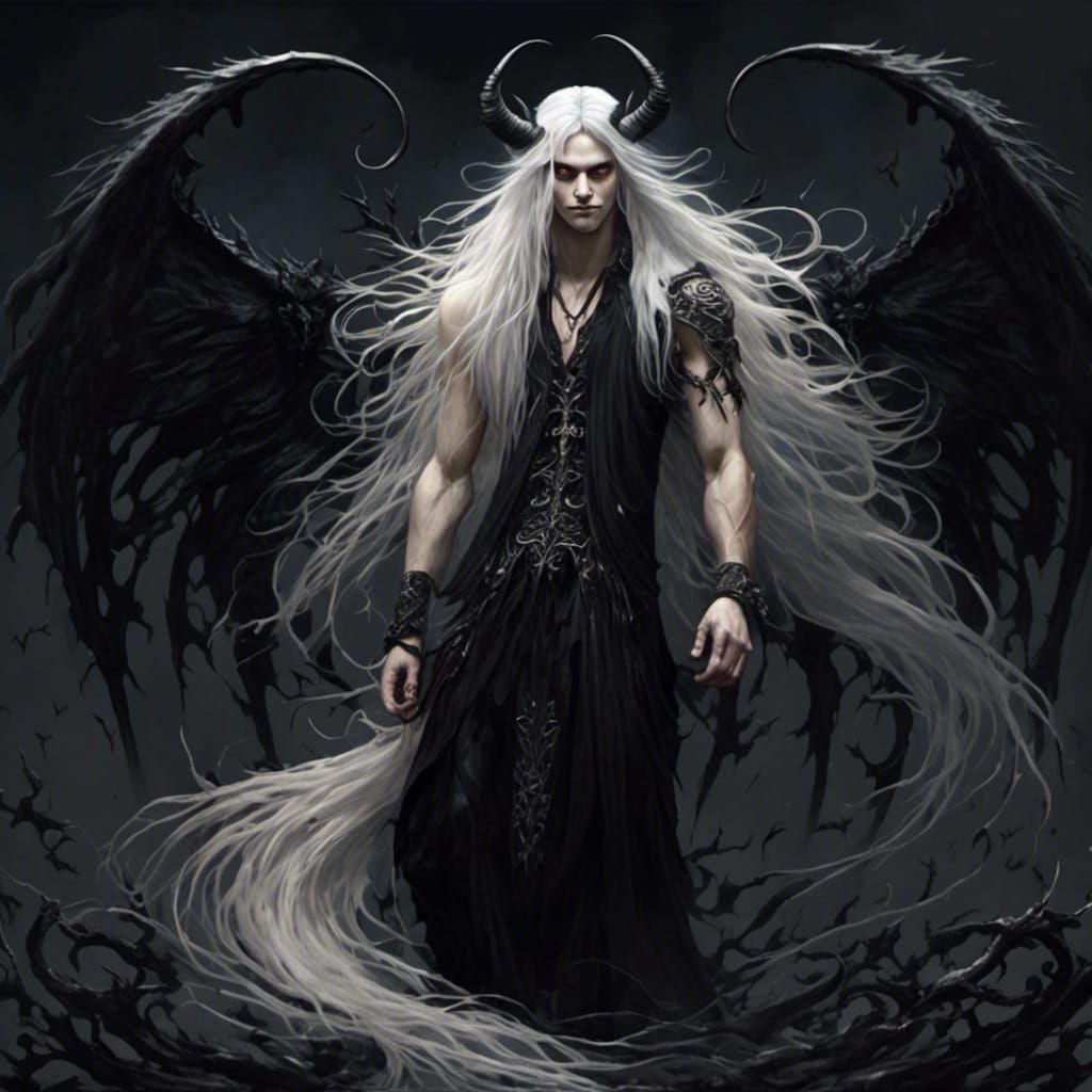 Striking Portrait of a Horned Youth with Black Wings