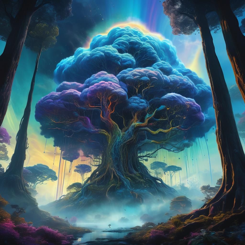 Rainbow Cloud Trees in a Surrealist Style