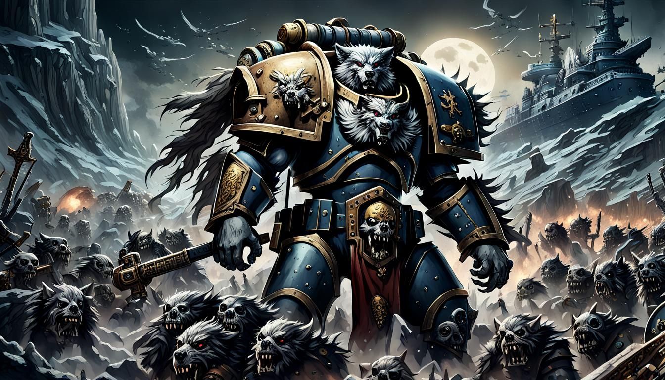 Space Wolf Warrior on Mountain of Skulls