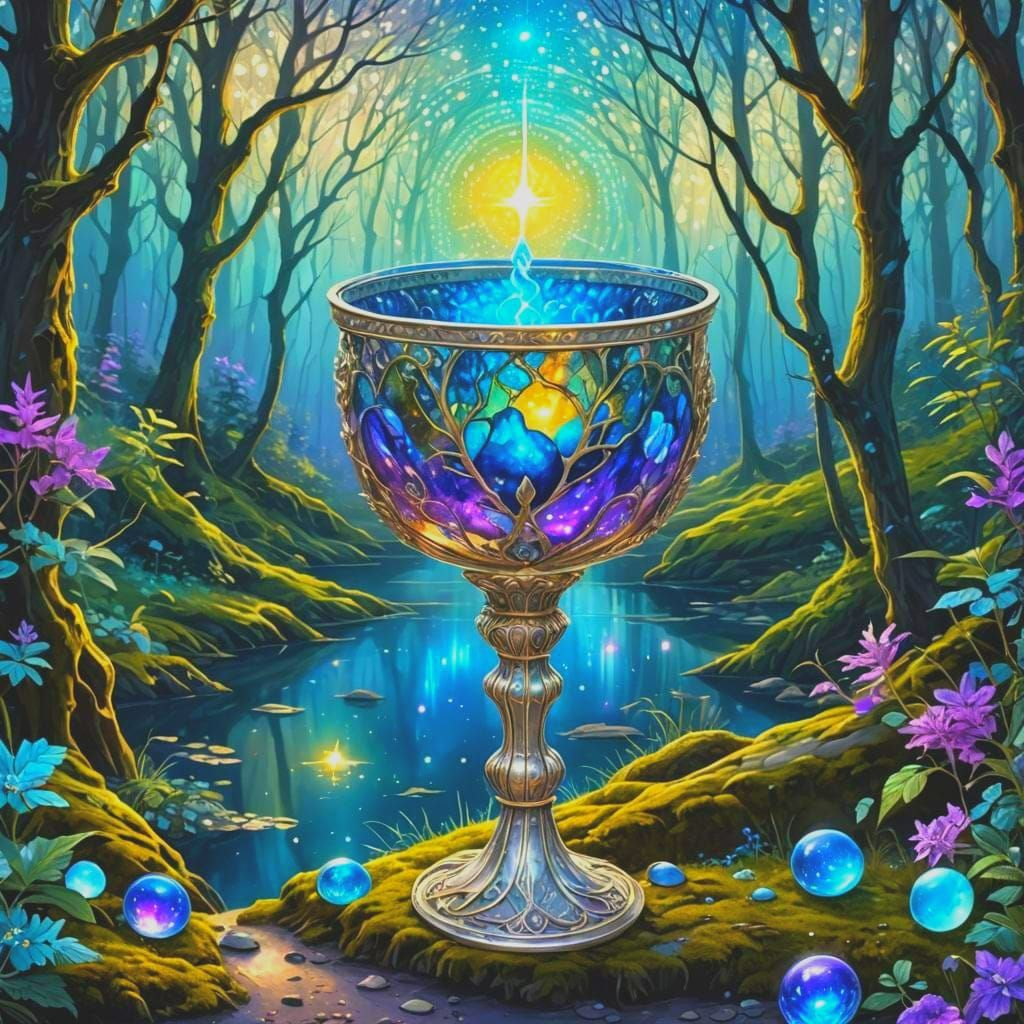 Silver Chalice Astral Illustration in Cosmic Colors