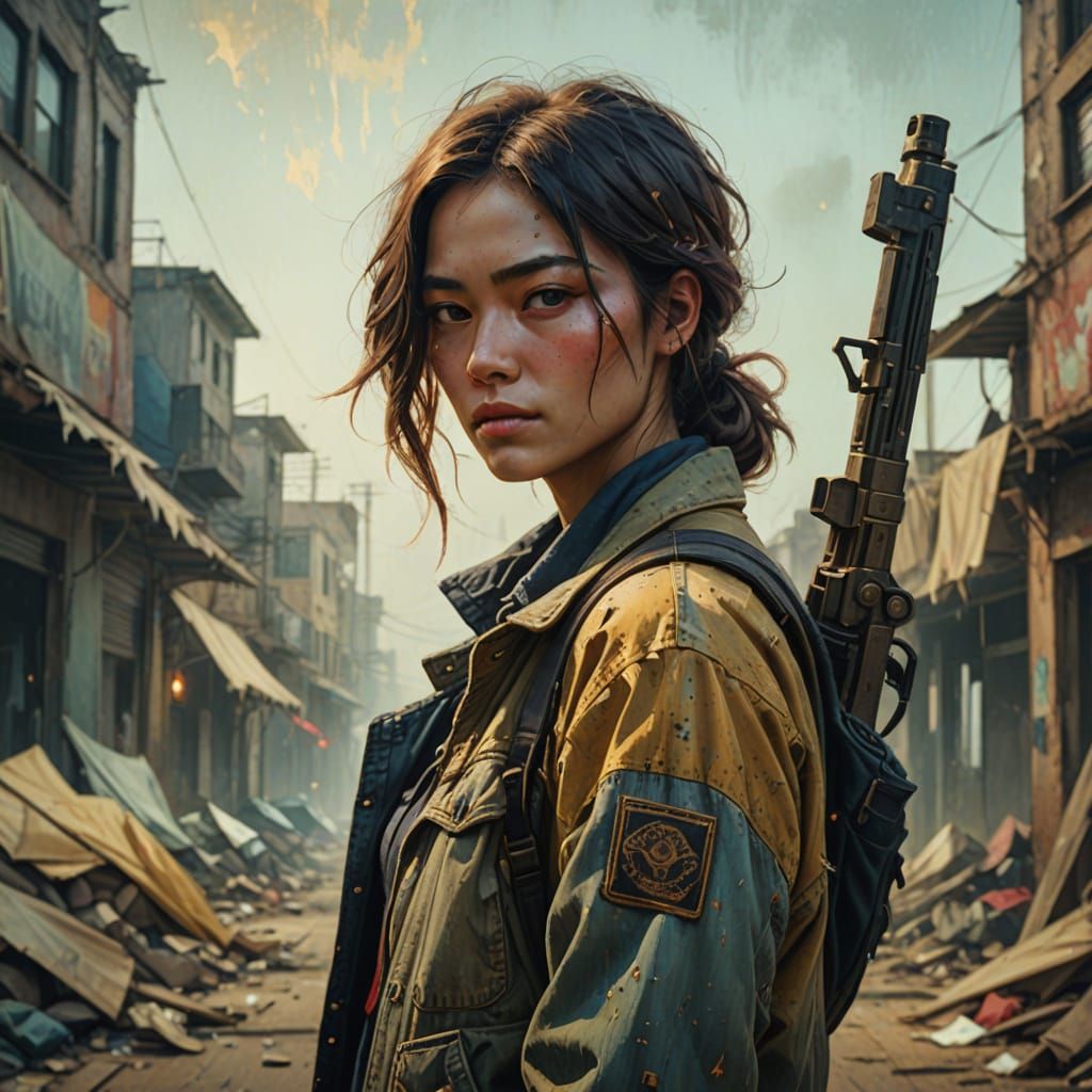 Strong Female Rebel Fighter in Detailed Scene