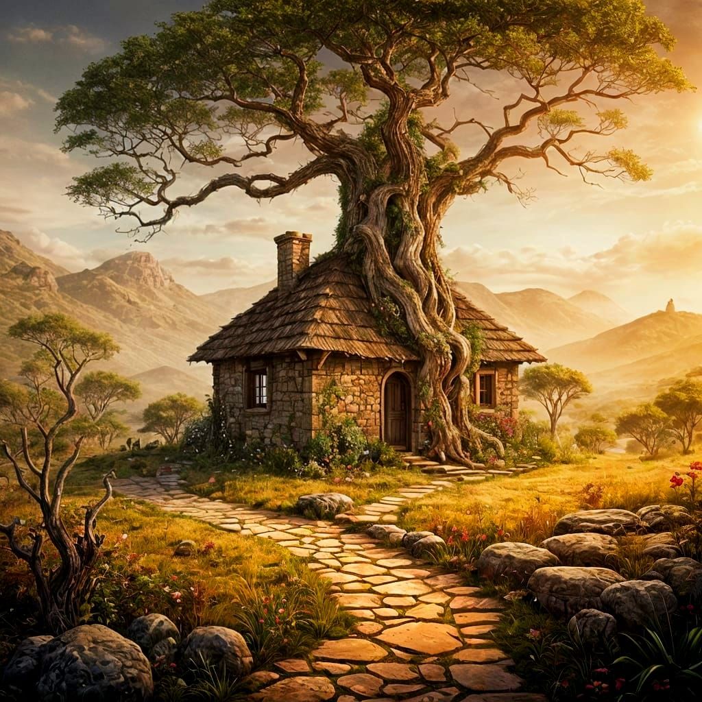 Whimsical Cottage in Magaliesberg, Arthur Rackham Style