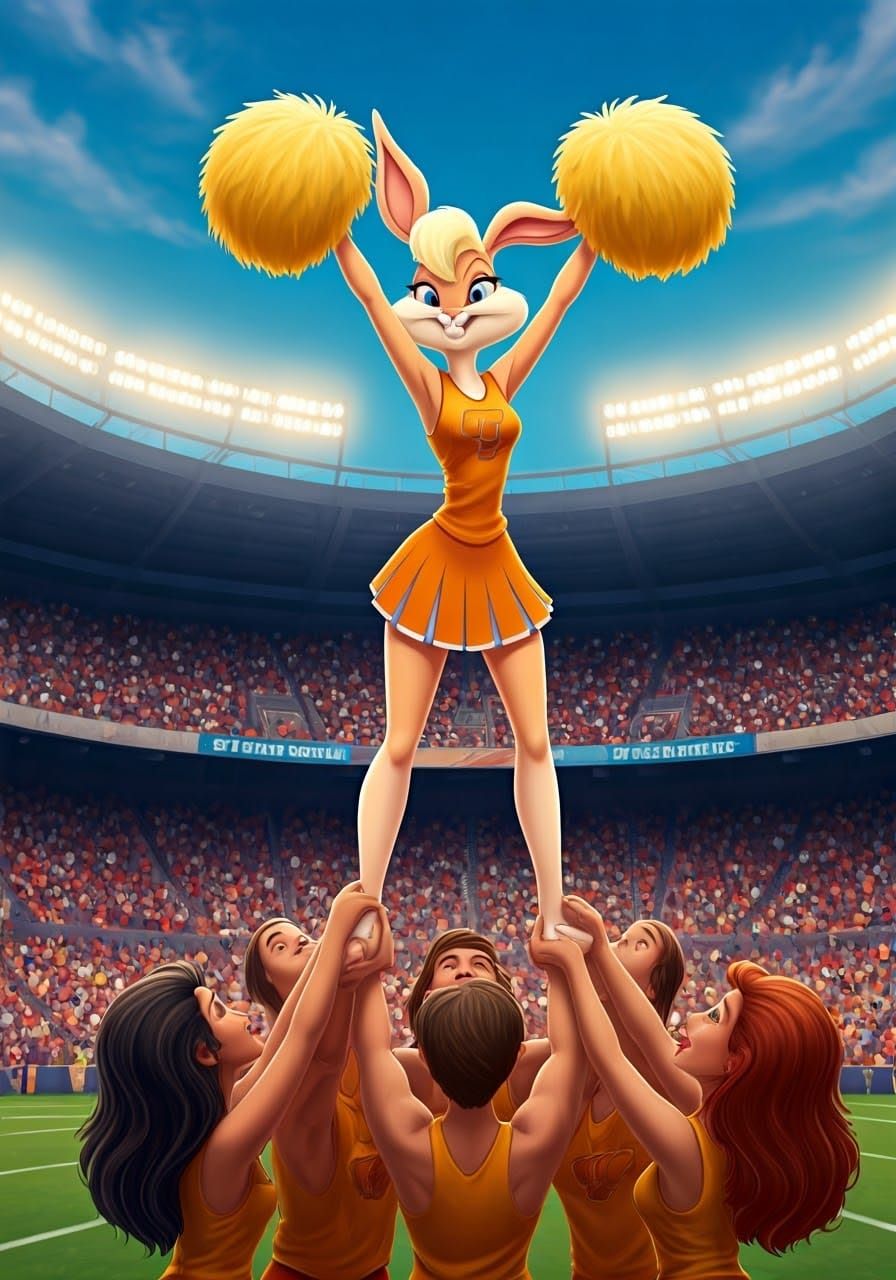 Lola Bunny as College Cheerleader in Football Stadium
