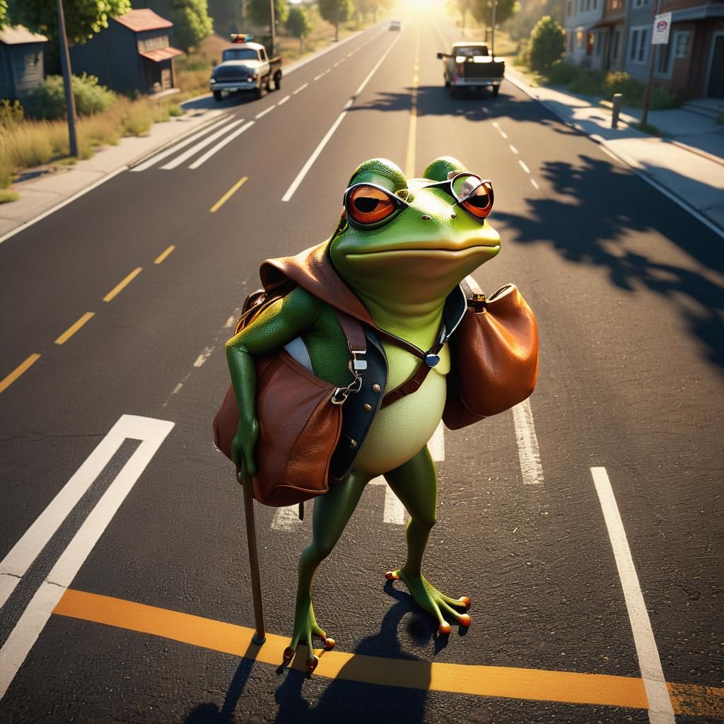 Frog in Aviators Crossing Road in Unreal Engine