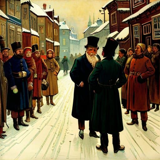 Buffoons Amusing Old Man: Vintage Street Scene