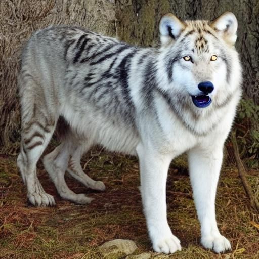 Anthropomorphic Wolves and Tiger Cub Scene