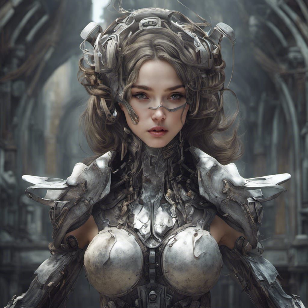 Steampunk Woman with Cybernetic Implants in Corset