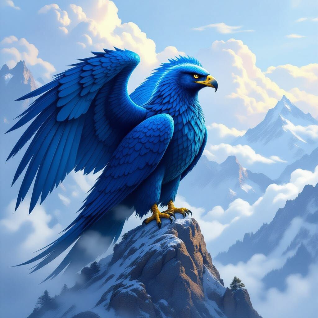 Iridescent Two-Headed Bird on Mystical Peak