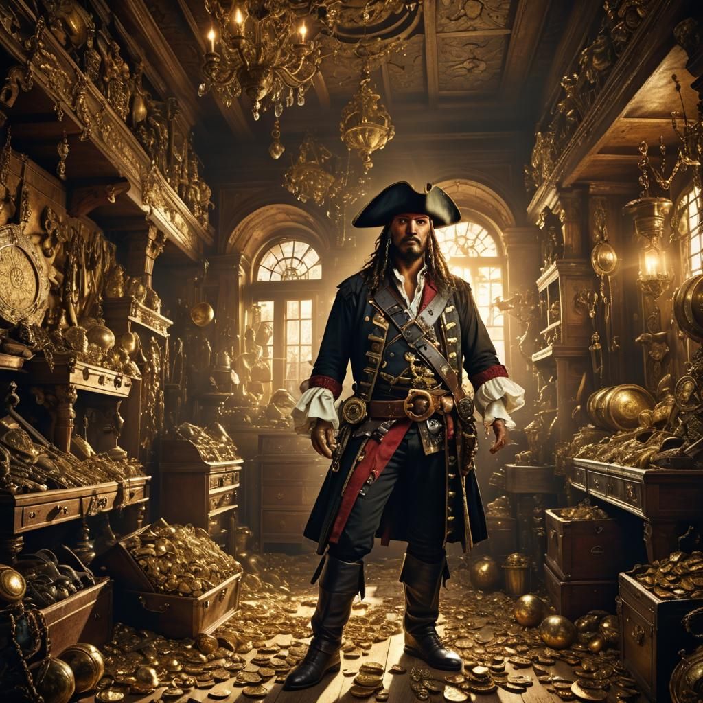 Pirate in Opulent Baroque Treasure Trove