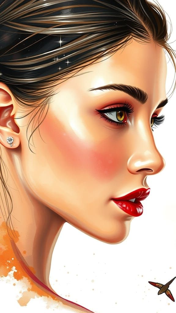 Ethereal Watercolor Portrait of Young Jessica Alba