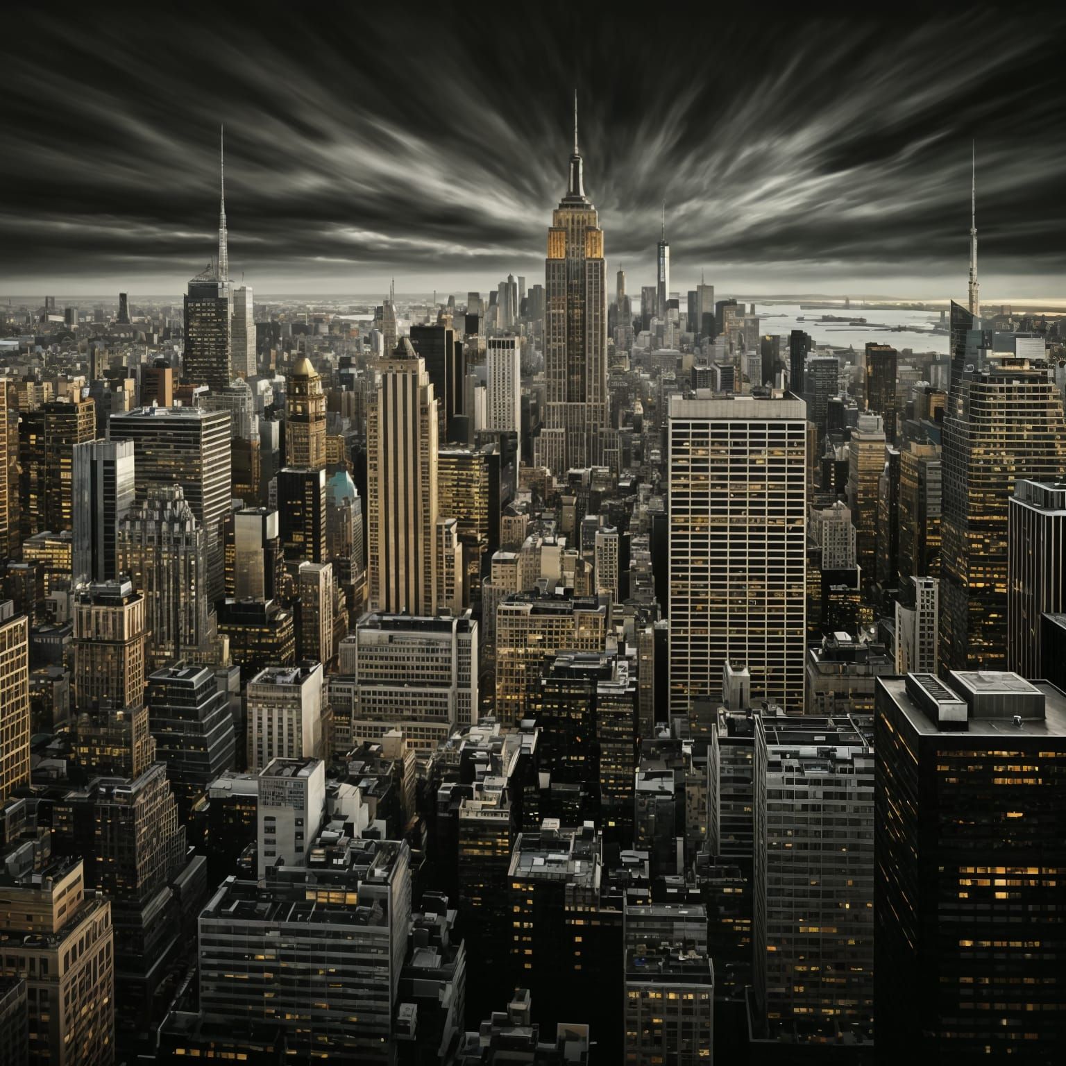 Dramatic Charcoal New York City Skyline at Night