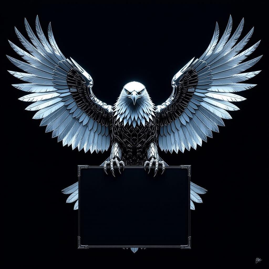 Polished Silver Mechanical Eagle on Black Background