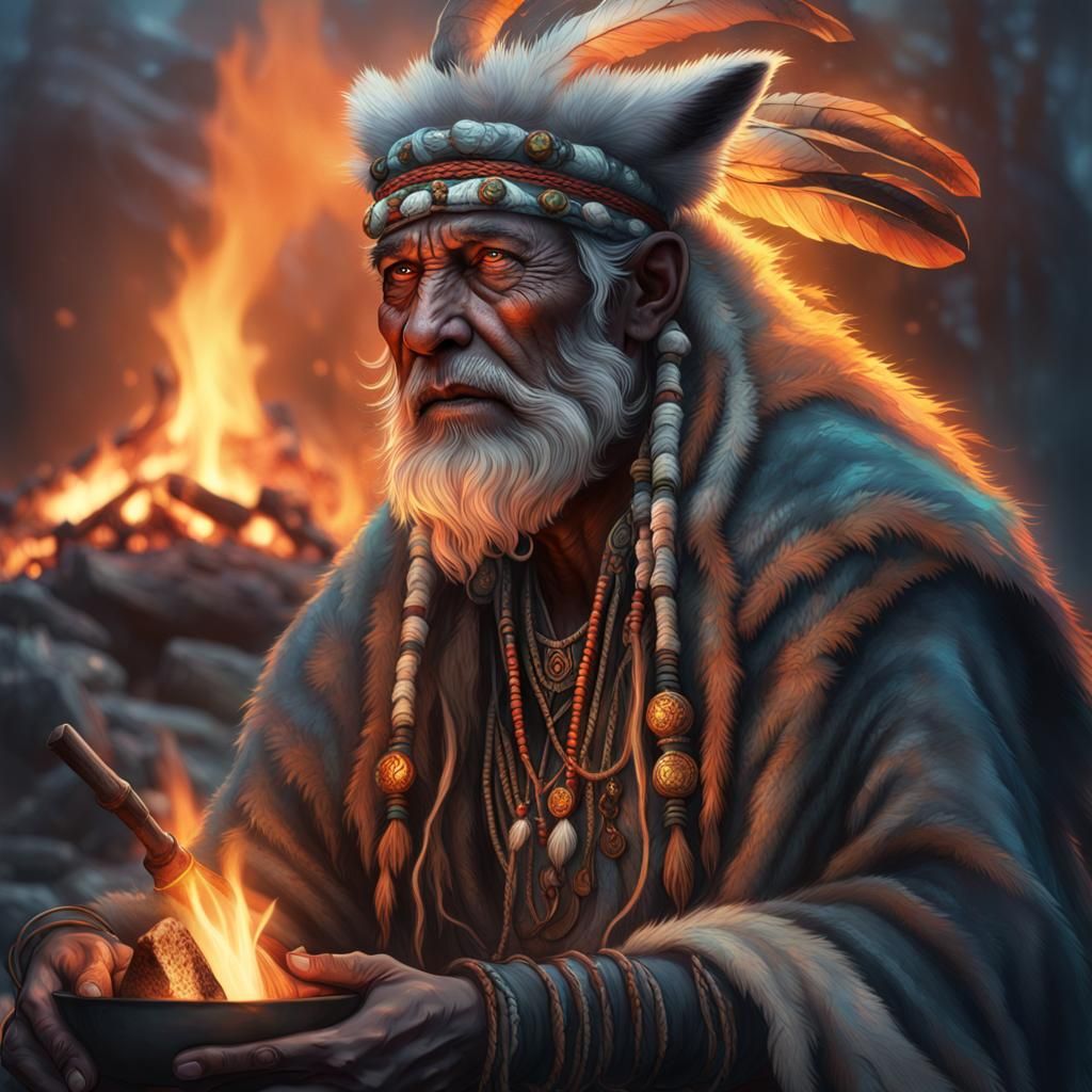 Mystical Shaman Invoking Forest Spirits