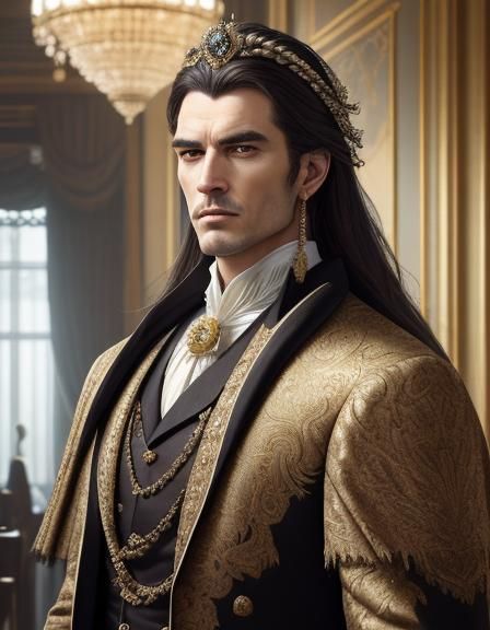 Noble in Grand Hall: Hyperrealistic Oil Painting