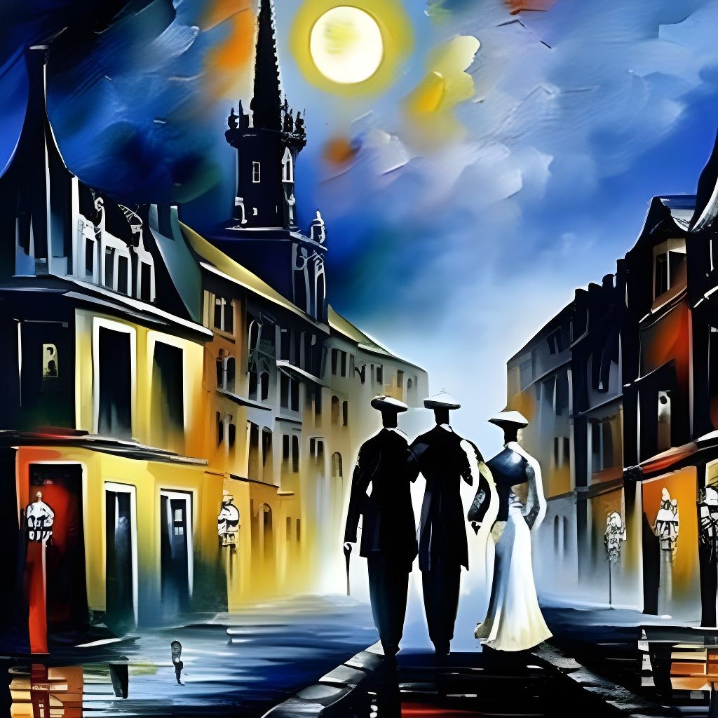 People Celebrate in Town: Surreal Impasto Style