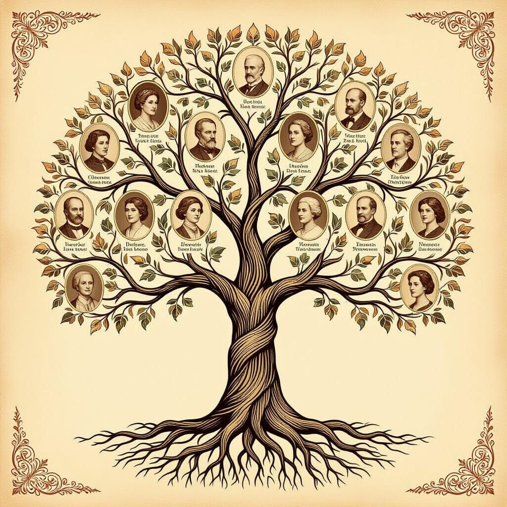 Ornate Vintage Family Tree Illustration